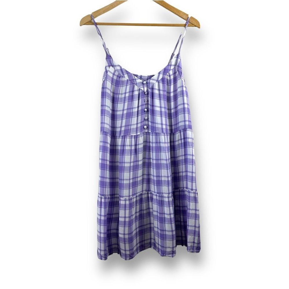 Abound Women’s L Cami Strap Gingham Sundress Purple White Checkered Plaid New